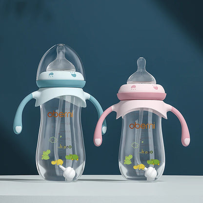 Oberni Silicone Baby Feeding Bottle with Anti-Colic Nipple and Weighted Straw Handle for Boys and Girls