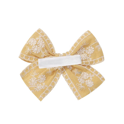 Vintage Floral Bow Hair Clips for Kids - Charming Embroidered Baby Accessories