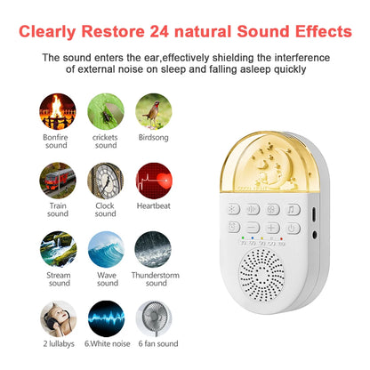 Portable Baby Soothing Sound Machine with 24 Natural Sounds and Gentle Breathing Light for Sleep and Relaxation