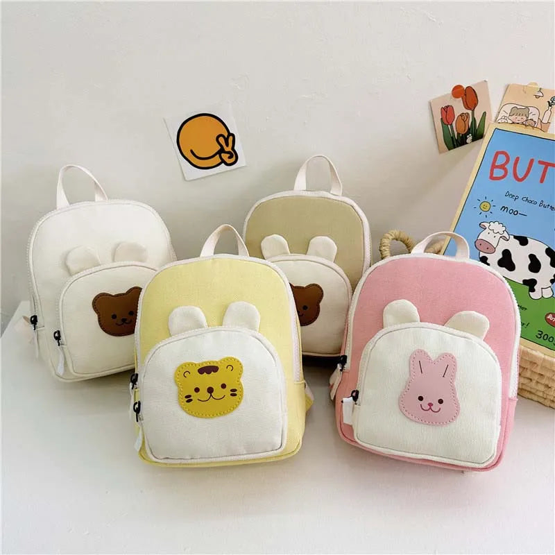 Adorable Cartoon Bear and Bunny Canvas Backpack for Kids - Perfect for Kindergarten and School!