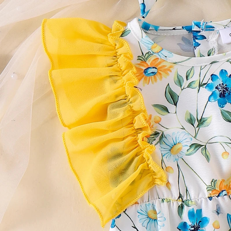 Toddler Summer Floral Bow Bodysuits with Ruffle Sleeves for Girls 0-18 Months
