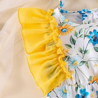 Toddler Summer Floral Bow Bodysuits with Ruffle Sleeves for Girls 0-18 Months