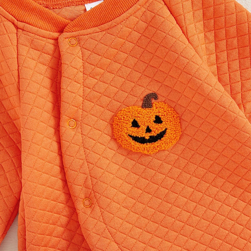 Cute Ghost Embroidered Halloween Romper for Infants - Long Sleeve Full Length Jumpsuit for Boys and Girls