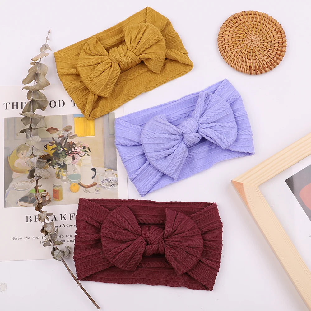 48-Color Soft Nylon Baby Headbands for Girls - Elastic Knit Turban Bows Hair Accessories for Newborns