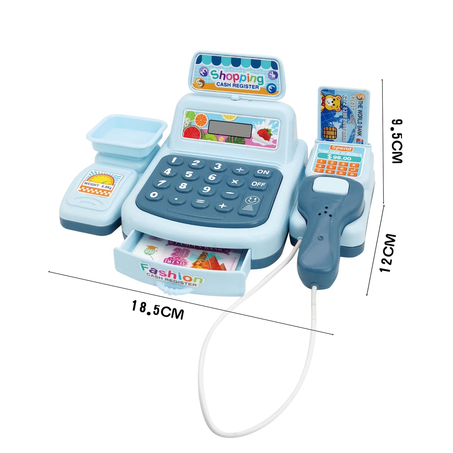 Kids Mini Cash Register Playset with Scanner - Montessori Supermarket Game for Girls and Boys, Interactive Toy with Lights and Sounds, Perfect Birthday Gift for Ages 3-12