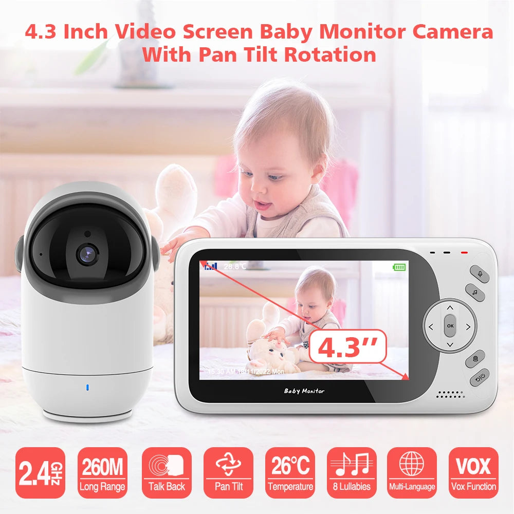 4.3" Wireless Video Baby Monitor with Pan/Tilt Camera, Two-Way Audio & Night Vision - VB801