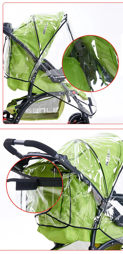 Universal Waterproof Baby Stroller Rain Cover - Transparent Trolley Umbrella with Zipper for All Ages