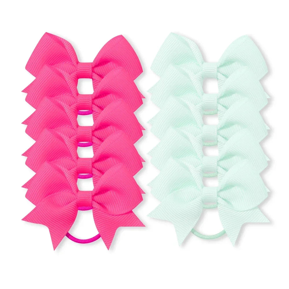Set of 10 Grosgrain Ribbon Hair Bows with Elastic Bands - Perfect New Year Accessories for Baby Girls