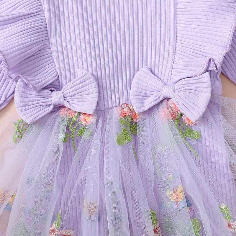 Adorable Baby Girls Floral Ruffled Long Sleeve Romper Dress with Headband Set for Newborns