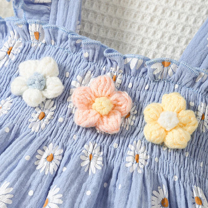 Adorable Baby Girl Summer Outfit Set with 3D Floral Ruffle Top and Shorts