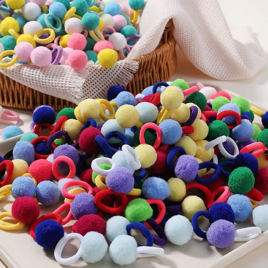 20pcs Adorable Plush Ball Hair Ties for Kids - Colorful Elastic Bands for Girls' Hairstyles