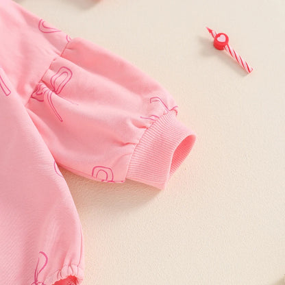 Adorable Infant Baby Girls Full Sleeve Bow Print Romper with Headband for Spring and Autumn