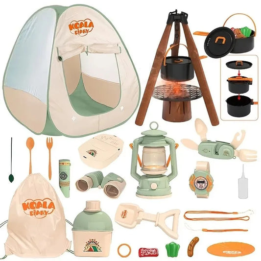Kids Outdoor Adventure Camping Play Set - Tent, BBQ, Kitchen & Nature Exploration Toys for Toddlers and Children