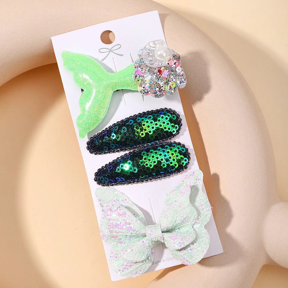 4-Piece Set of Sequin Fish Tail and Butterfly Hairpins for Girls - Kids' Barrettes and Hair Clips, Perfect Baby Accessories and Gift