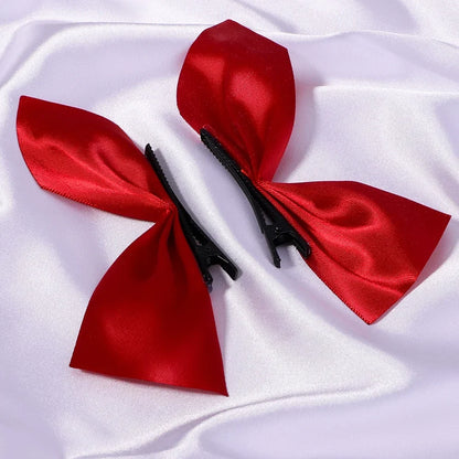 Vintage-Inspired Black and White Ribbon Hair Bow Clips - 2-Piece Set for Women and Girls