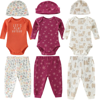 Stylish Infant Baby Boys' Long Sleeve Bodysuit and Pants Set with Hat - Fall/Newborn Outfit
