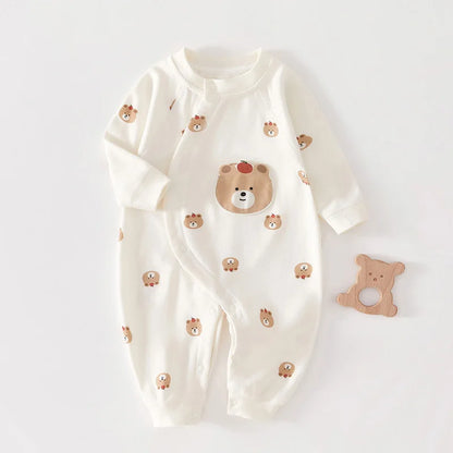Adorable Cartoon Bear Cotton Romper for Newborn Boys and Girls - Spring Infant One-Piece Bodysuit