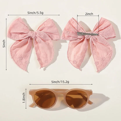 2-Pack Adorable Large Bow Hair Clips with Vintage Sunglasses for Kids - Handmade Printed Cheer Bow Hair Grips for Girls' Accessories