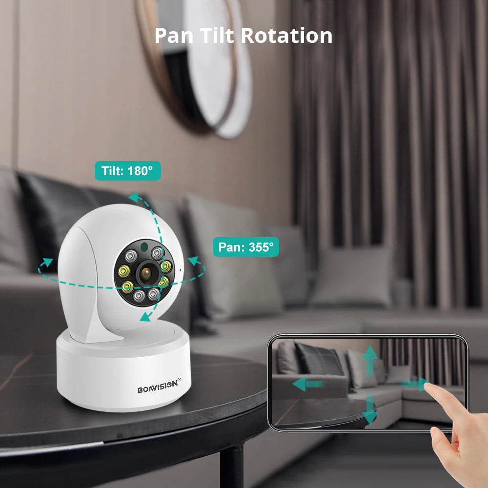 BOAVISION 4MP HD Wifi PTZ Security Camera with AI Human Tracking, Two-Way Audio, and Color Night Vision for Smart Home Surveillance