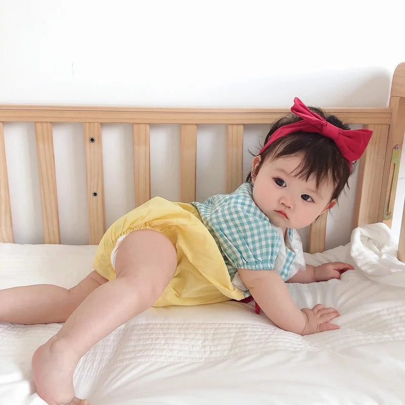 Adorable 2-Piece Summer Newborn Princess Jumpsuit with Matching Headband for Baby Girls