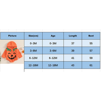 Adorable Pumpkin Print Hooded Romper for Babies - Long Sleeve Halloween Jumpsuit for Newborns, Unisex Autumn/Winter Outfit