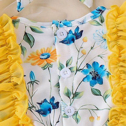 Toddler Summer Floral Bow Bodysuits with Ruffle Sleeves for Girls 0-18 Months