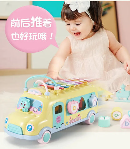 Multifunctional Musical Learning Bus Toy Set for Babies - 5-in-1 Educational Gift for Toddlers