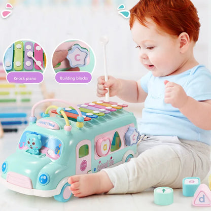 Multifunctional Musical Learning Bus Toy Set for Babies - 5-in-1 Educational Gift for Toddlers