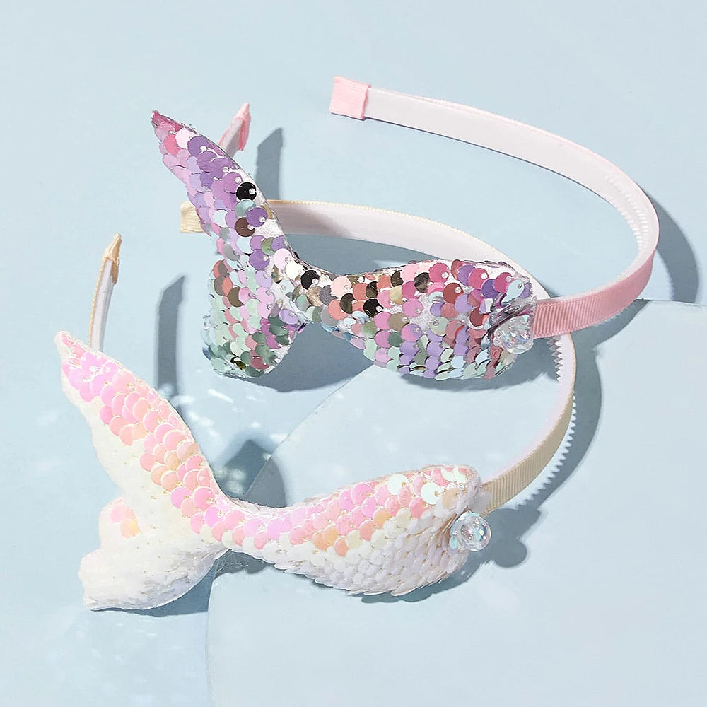 Rainbow Mermaid Sequin Headbands for Baby Girls - Handmade Kids Hair Accessories with Pearls
