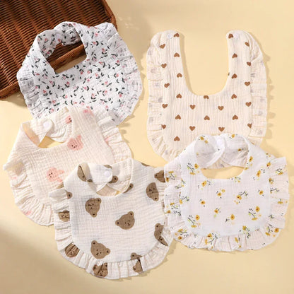 Adorable Ruffle Baby Bibs & Burp Cloths Set - Soft Feeding Accessories for Newborns in 3 Styles