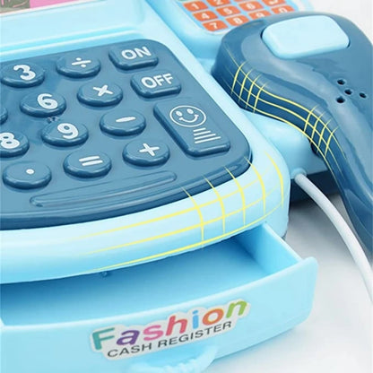 Kids Mini Cash Register Playset with Scanner - Montessori Supermarket Game for Girls and Boys, Interactive Toy with Lights and Sounds, Perfect Birthday Gift for Ages 3-12