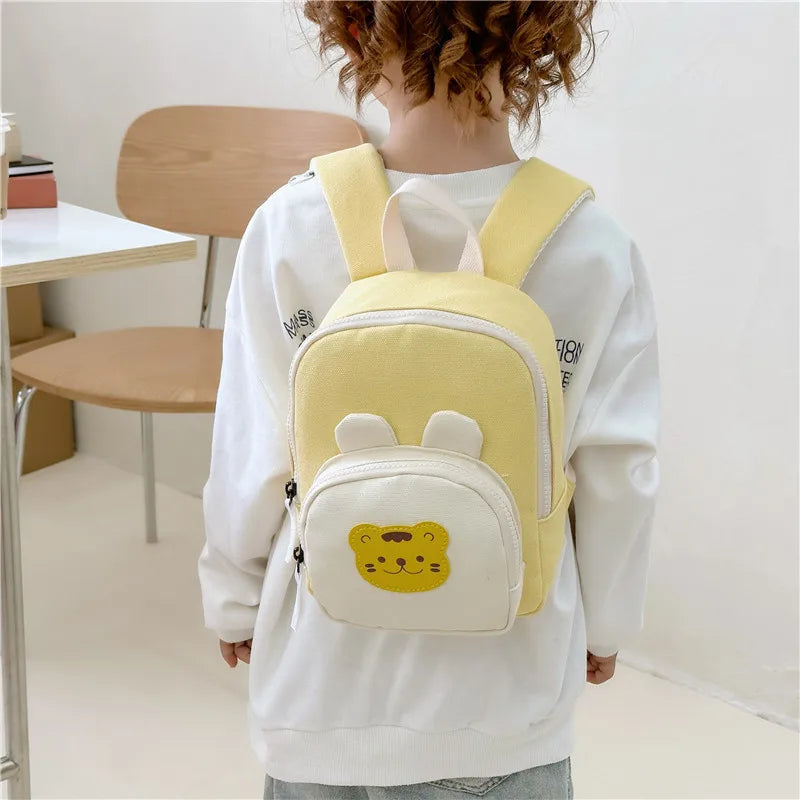 Adorable Cartoon Bear and Bunny Canvas Backpack for Kids - Perfect for Kindergarten and School!