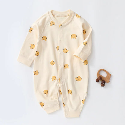 Autumn Cartoon Bear Print Cotton Romper for Newborn Boys and Girls - Toddler One-Piece Bodysuit