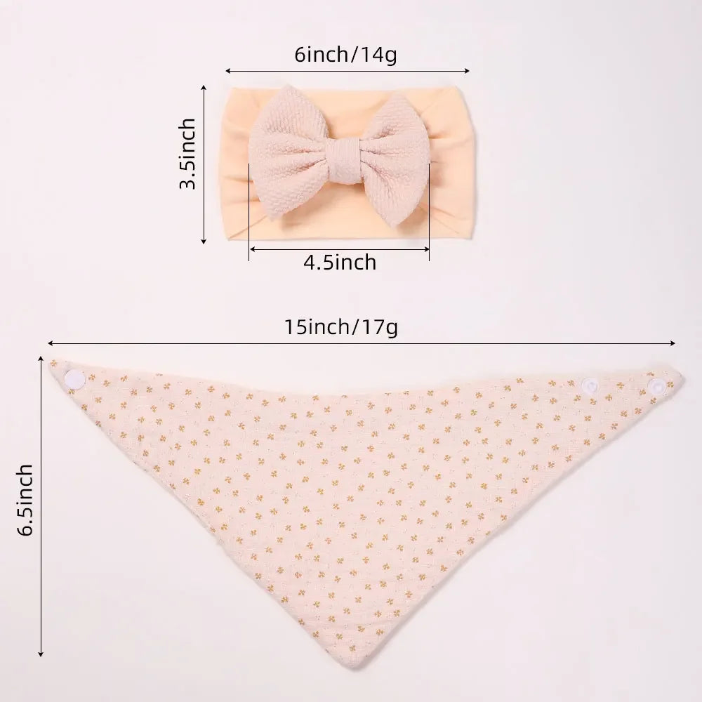 Toddler Ruffled Edge Turban Set with Big Bow - 2Pcs Solid Color Headbands for Newborns and Toddlers