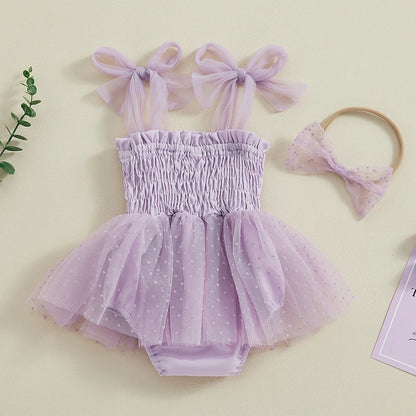 Adorable Baby Girl Summer 2-Piece Outfit Set: Sleeveless Smocked Romper Dress with Matching Headband