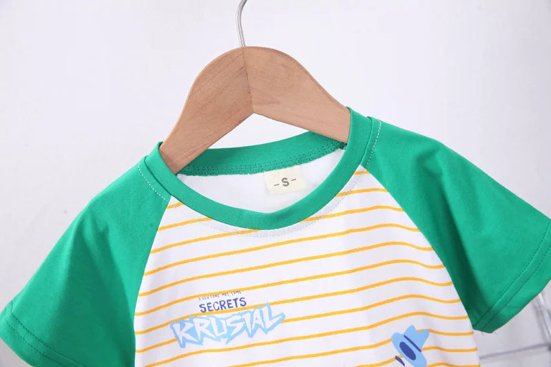 Adorable 2023 Summer Cartoon Crocodile T-Shirt and Denim Shorts Set for Baby Boys