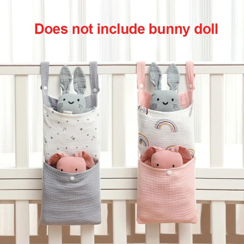 Cotton Nursery Crib Storage Organizers - Convenient Diaper and Toy Pockets