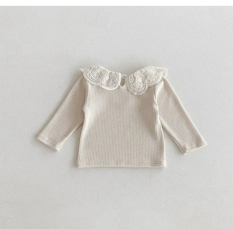 Autumn Ruffle Collar Long Sleeve T-Shirt for Newborn Girls - Cute Cotton Top for 0-2 Years