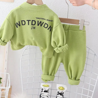 New 2023 Spring Girls Casual Clothing Set with Zipper Coat and Pants - Stylish Letter Print Design for Kids