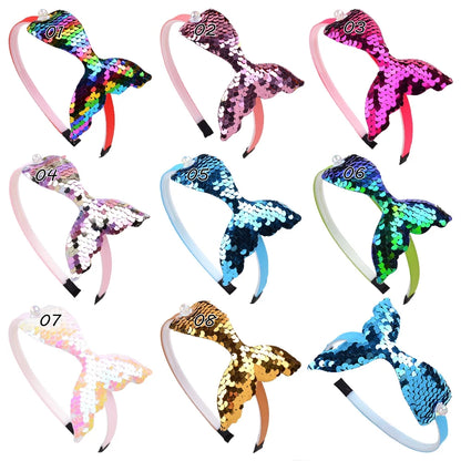 Rainbow Mermaid Sequin Headbands for Baby Girls - Handmade Kids Hair Accessories with Pearls