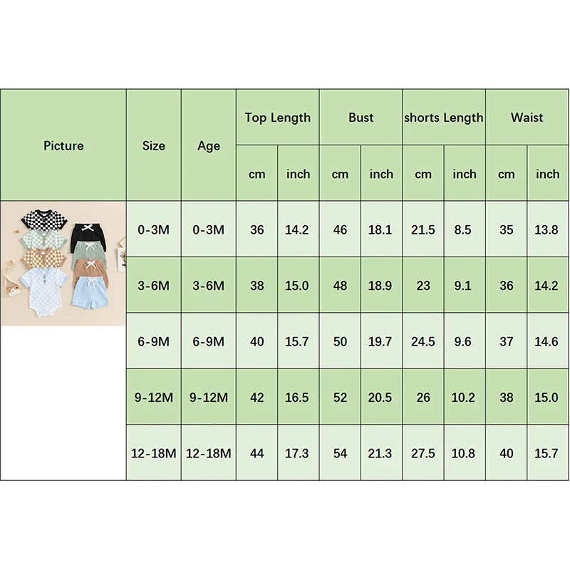 Trendy Baby Boys Summer Ribbed Checkerboard Bodysuit and Shorts Set (0-18 Months)