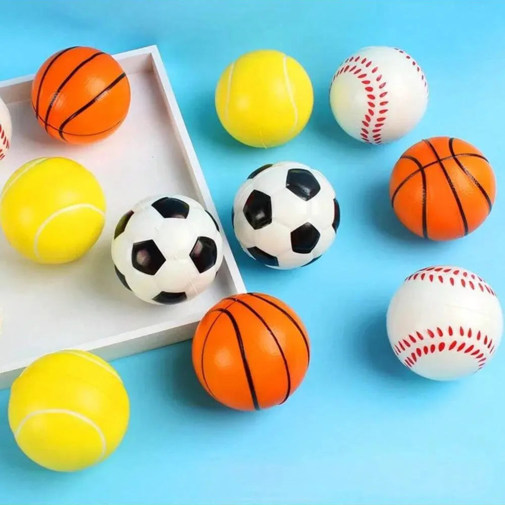 Sports-Themed Stress Relief Squeeze Ball Set - 4 Soft and Squishy Toys for Fun and Relaxation