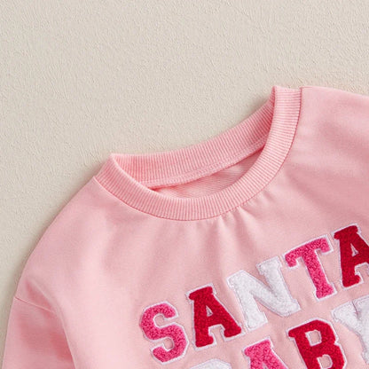 Adorable Baby Girls Christmas Long Sleeve Romper with Embroidered Letter Bow for Newborns