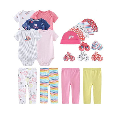 19-Piece Summer Baby Boy Clothing Set - Cotton Cartoon Print Bodysuits and Pants for Newborns