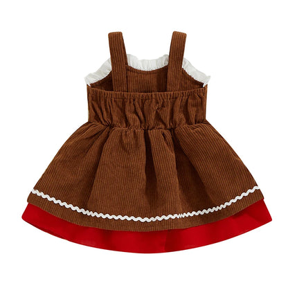 Adorable A-Line Dress for Baby Girls with Gingerbread Man Patch and Ruffled Bow - Perfect for Christmas Parties