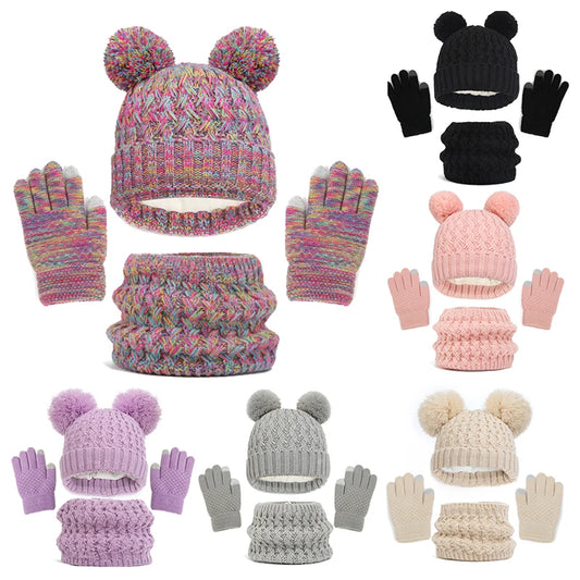 Cozy Imitation Cashmere Winter Set for Infants - Cute Beanie, Gloves, and Scarf with Pompom for Boys and Girls