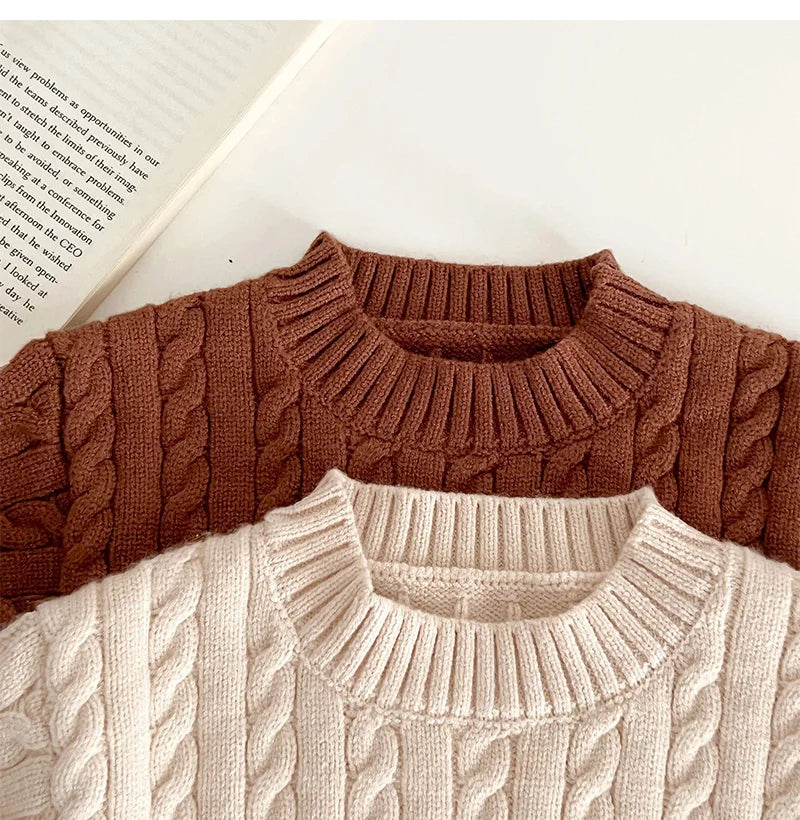 Unisex Cotton Knit Set for Kids - Solid Color Sweater and Pants Outfit for Spring and Autumn