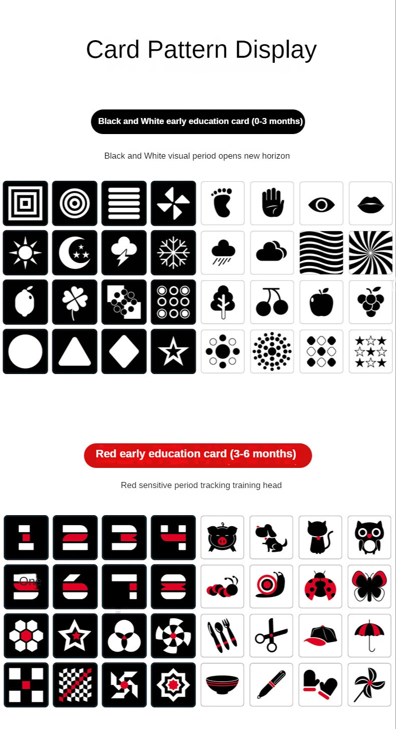 Montessori High Contrast Visual Stimulation Cards for Infants - Black and White Cognitive Development Toys for Ages 0-36 Months