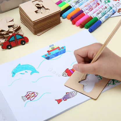 20-Piece Montessori Drawing Stencil Set for Kids - Wooden DIY Craft Tools for Artistic Creativity
