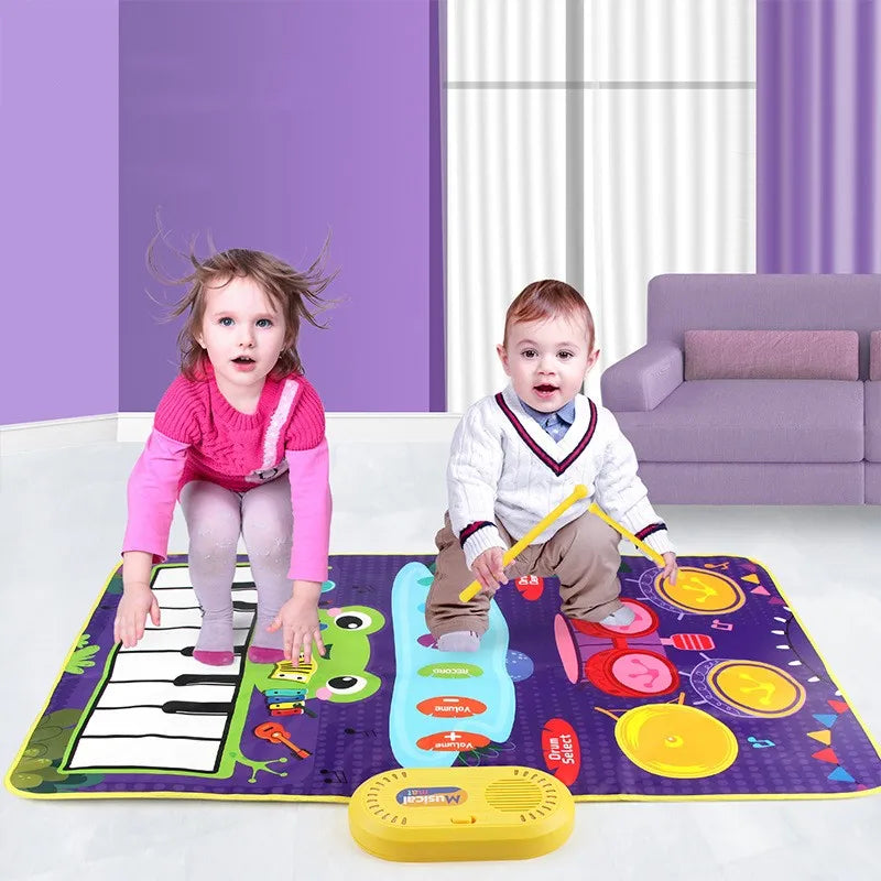 Interactive 2-in-1 Musical Floor Mat with Piano and Drum Features for Infants and Toddlers